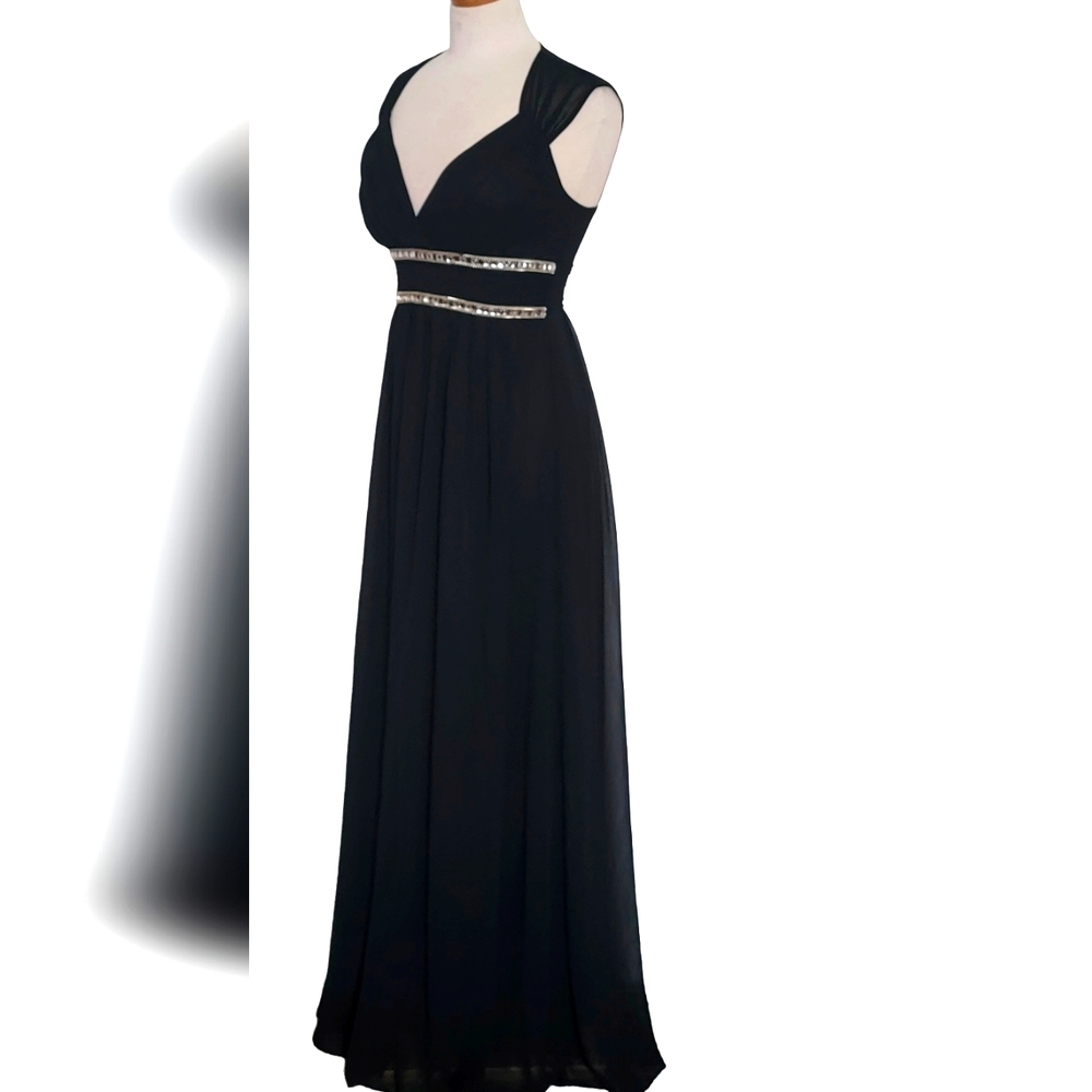 Ever Pretty Chiffon Embellished Rhinestone Zip Cocktail Black Tie Maxi Gown - Picture 6 of 14